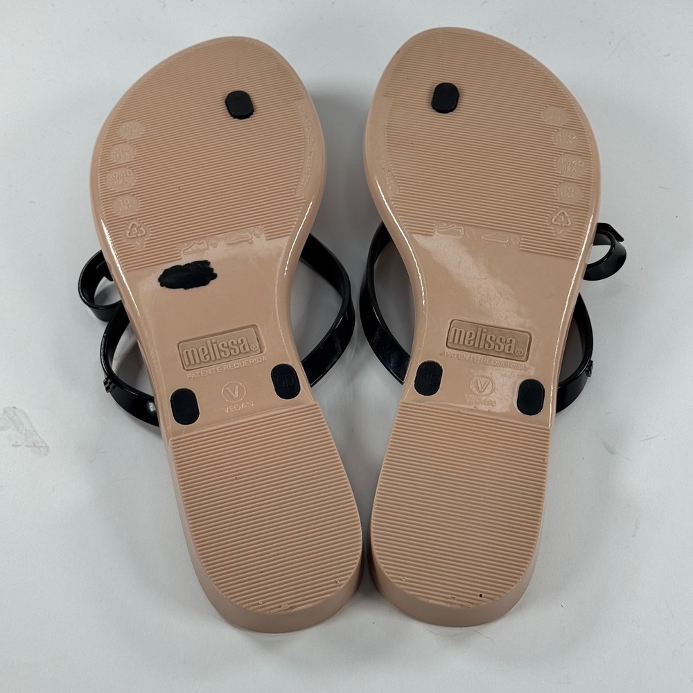 Melissa Harmonic Sweet Bow Thong Sandals Black Beige Vegan Jelly Flip Flops 10 - Picture 7 of 13